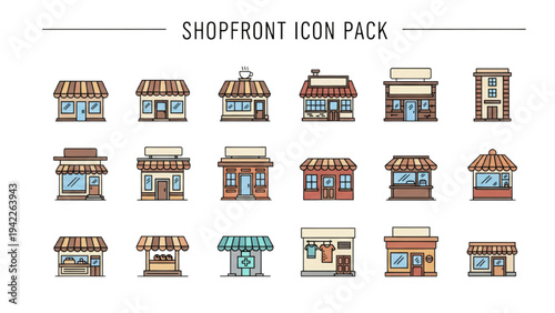 Collection of various shopfront illustrations displayed together
