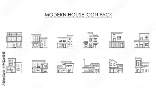 Modern House Icons Collection Featuring Various Architectural Styles