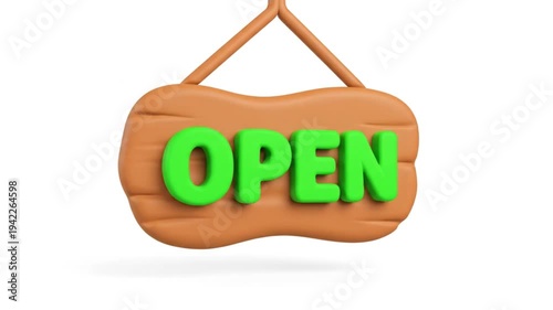 Wooden Open Sign Hanging on Rope.