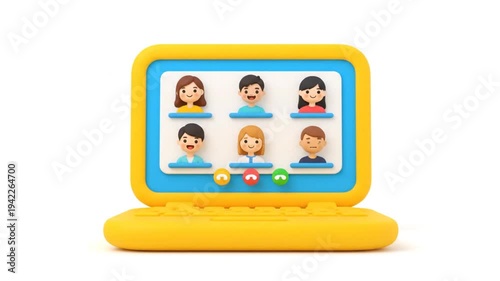 Yellow Laptop with Cartoon Characters on Screen.