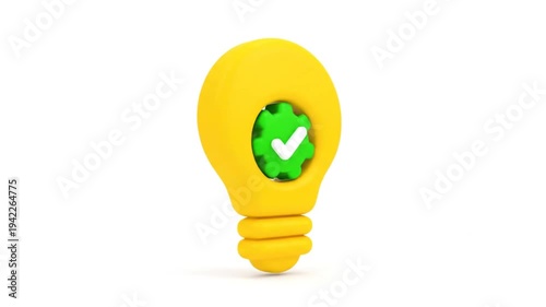 Yellow Light Bulb with Green Checkmark.