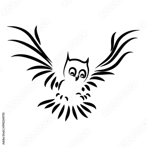 Black Silhouette Owl with Outstretched Wings.
