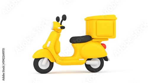 Yellow Scooter with Delivery Box.