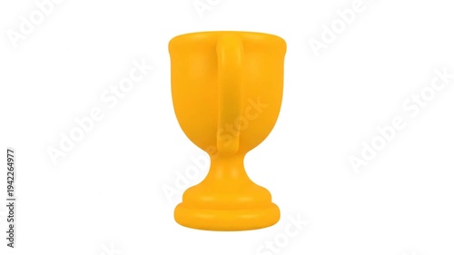 Yellow Trophy Rotating on White Background.