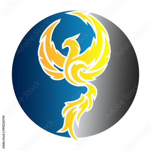 Stylized Phoenix Rising from Flames Logo.