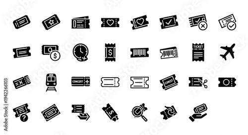 Collection of various travel icons representing different modes of transport, activities, and destinations displayed in a grid layout