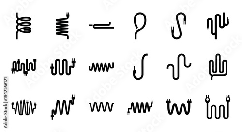 Collection of diverse hand-drawn squiggles and abstract line illustrations on a clean background viewed from directly above