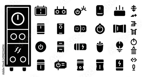 Collection of icons representing electrical components and devices displayed on a digital interface