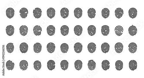 A collection of diverse fingerprints arranged in a grid pattern on a plain surface, showcased from a direct viewpoint