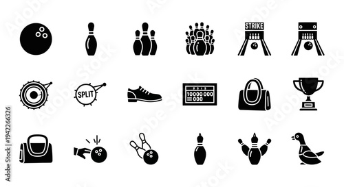 Collection of Sports Icons Representing Various Activities and Achievements in Simple Black Illustrations