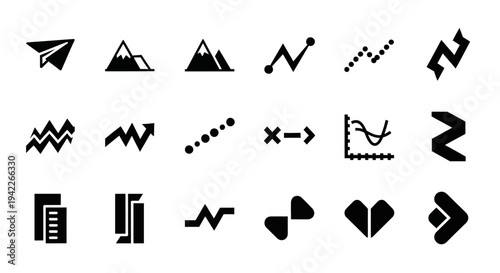 Collection of abstract icons representing various concepts and symbols in a simple black and white illustration style