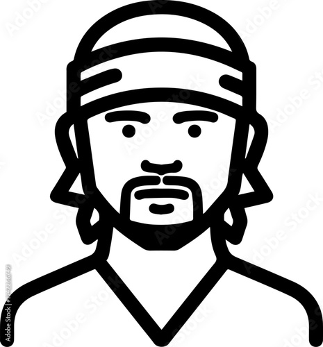 Hand Drawn Male Pirate Black and White Avatar Illustration in Minimal Line Art Style Design