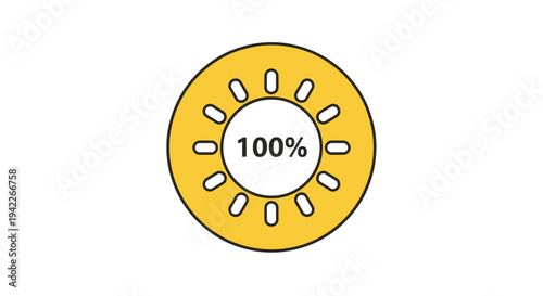 100 percent complete yellow sun icon.