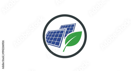 solar panels with green leaf eco friendly energy.