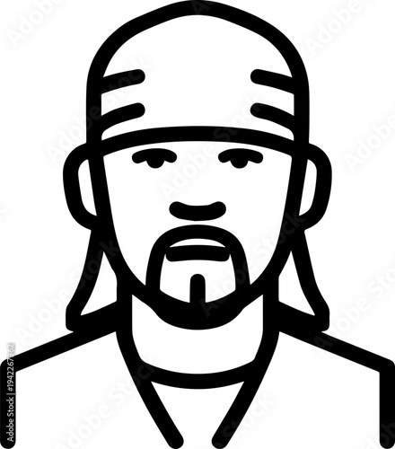 Hand Drawn Male Pirate Black and White Avatar Illustration in Minimal Line Art Style Design