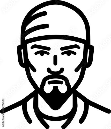 Hand Drawn Male Pirate Black and White Avatar Illustration in Minimal Line Art Style Design