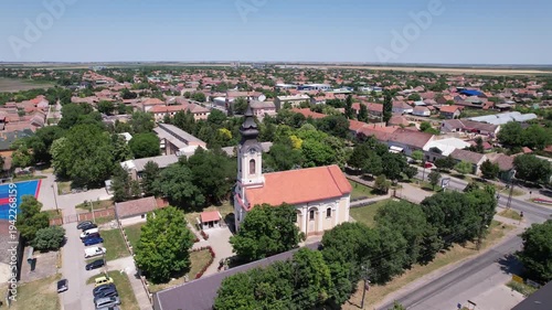 Aerial View of an Orthodox Church in a Small Village 
Religious and cultural landmarks of Serbia
