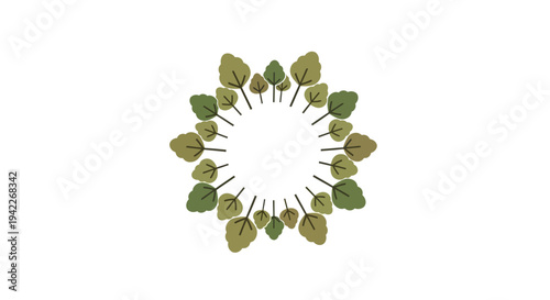 Vector illustration of a circular design featuring green and brown leaves on a white background, symbolizing the International Day of Forests and global environmental events.
