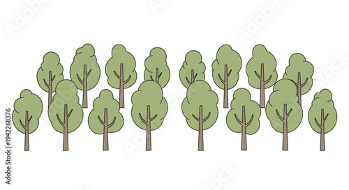 Illustration of trees on a white background for International Day of Forests, featuring a vector design with a character and tropical rainforest elements.