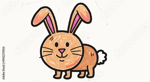 Cute bunny in children messy drawing style, rough hand-drawn lines, imperfect proportions, playful kid doodle artwork