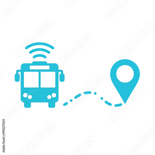 Illustration of teal bus with location pin and wifi signal on vector