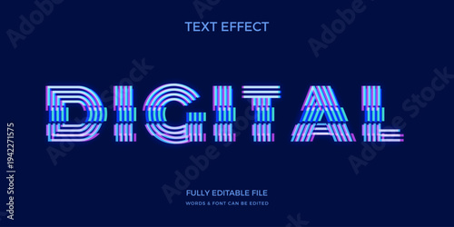 A blue and purple digital text effect with a futuristic design