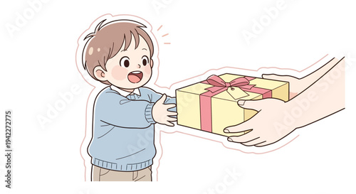 Young Boy Receiving Gift Box.