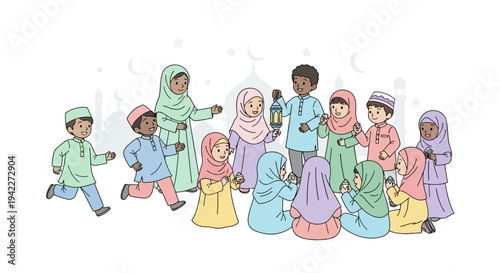 Group of Cartoon People Wearing Traditional Clothing.