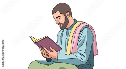 Man Reading Book with Prayer Shawl.