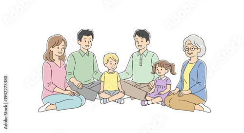 Family Members Using Laptops Together Sitting.