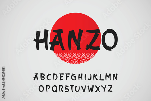 Red circle Hanzo font style with black editable text effect