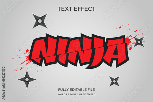 Red ninja text effect with shuriken and blood splatter