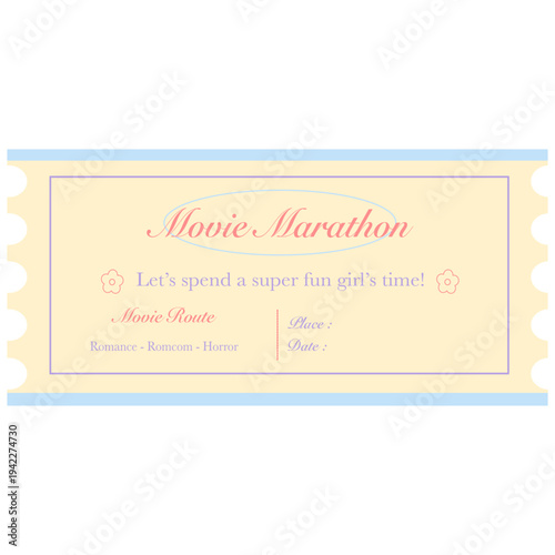Aesthetic Movie Marathon Ticket: Pastel Retro Girls Night In & Slumber Party Digital Invite
