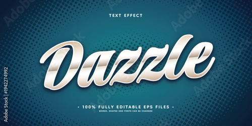 A shiny silver text effect with a blue background and editable EPS files