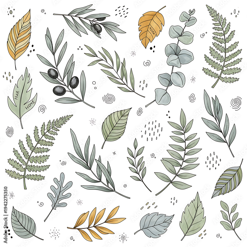 Fototapeta premium Collection of Various Botanical Leaves and Foliage.
