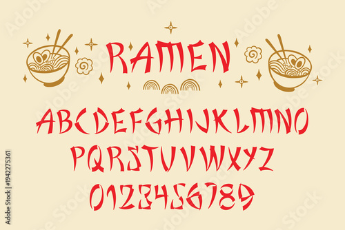A vibrant red and gold Ramen font style with editable text effect