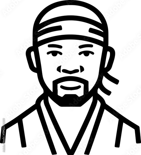 Hand Drawn Male Pirate Black and White Avatar Illustration in Minimal Line Art Style Design