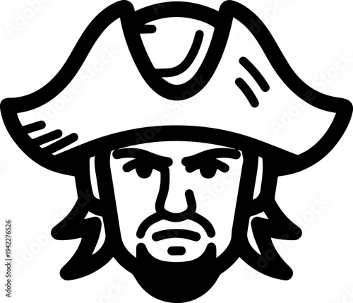 Hand Drawn Male Pirate Black and White Avatar Illustration in Minimal Line Art Style Design