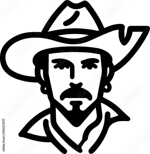 Hand Drawn Male Pirate Black and White Avatar Illustration in Minimal Line Art Style Design