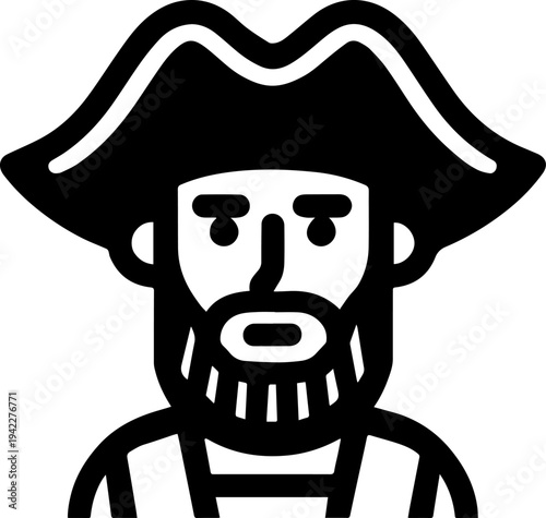 Hand Drawn Male Pirate Black and White Avatar Illustration in Minimal Line Art Style Design