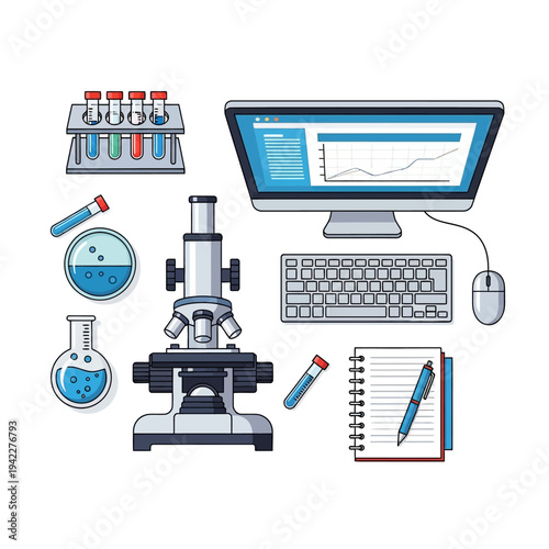 Science Laboratory Equipment and Computer for Research and Analysis