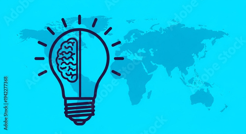 World Intellectual Property Day Global Innovation Concept A graphic illustration of a lightbulb with a brain, symbolizing worldwide ideas, intelligence, and creative problem-solving