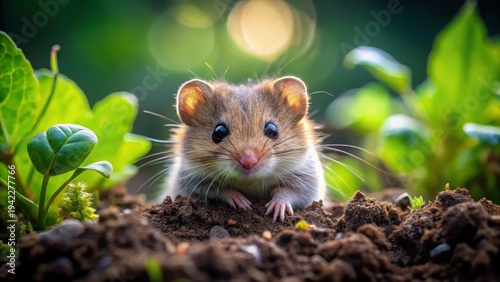 Adorable Tiny Rodent Emerging from the Earth in a Lush Green Environment