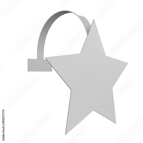 Blank plastic shelf wobbler star hanging sign mockup with curved bracket isolated on background. Realistic 3D of a shelf talker for sales promotion, price tags, logo presentation and supermarket ads.