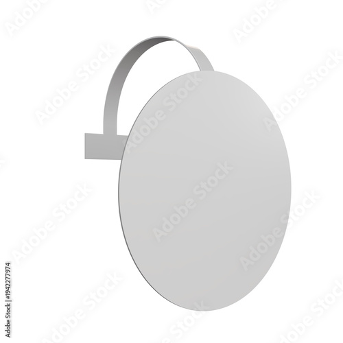 Blank plastic shelf wobbler round hanging sign mockup with curved bracket isolated on background. Realistic 3D of a shelf talker for sales promotion, price tags, logo presentation and supermarket ads