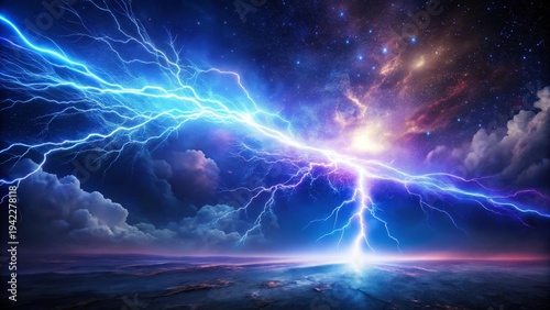 Celestial Discharge A Dramatic Nightscape of Electric Bolts Across a Starry Expanse