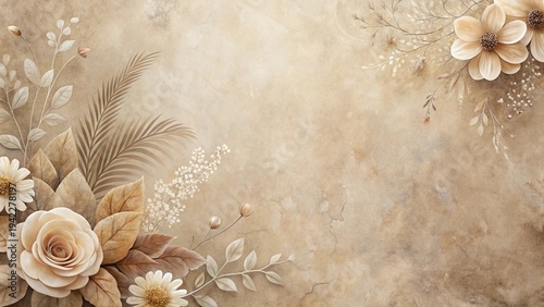 Elegant Beige Floral Arrangement on Textured Background, Perfect for Wedding Invitations or Home Decor