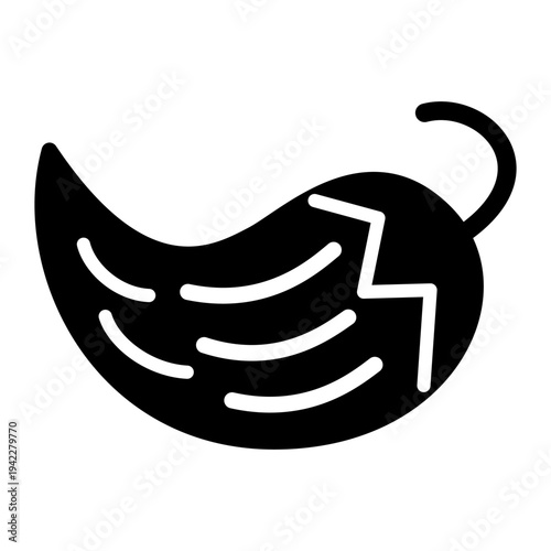 Stylized jalapeño pepper. Black and white silhouette. Fruit or vegetable symbol. Native American pre Columbian design of ancient Peru.