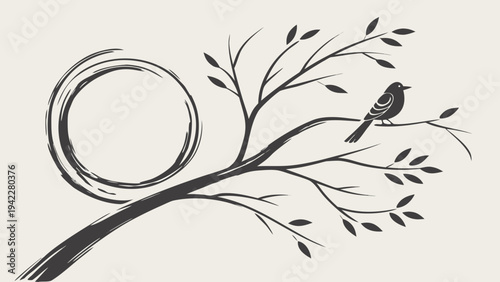 Zen-inspired brush circle in a clean minimalist vector style. Elegant abstract wall art symbolizing balance, mindfulness, and modern Japanese-inspired decor.