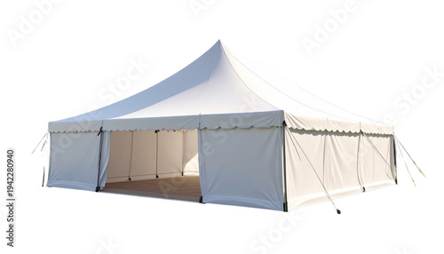 A large white party tent on transparent background